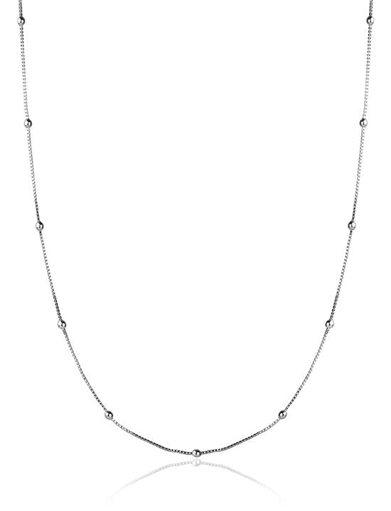 Collar veneciano con baño de rodio y cuentas, 60cm.